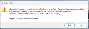 Potvrdenie importu kľúčov do registry windows