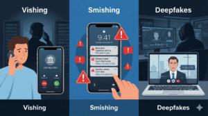 smishing, vishing, phishing - infografika