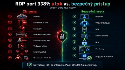 Tichá hrozba: Ako RDP port 3389 otvára dvere hackerom rdp port 3389 schema workflow